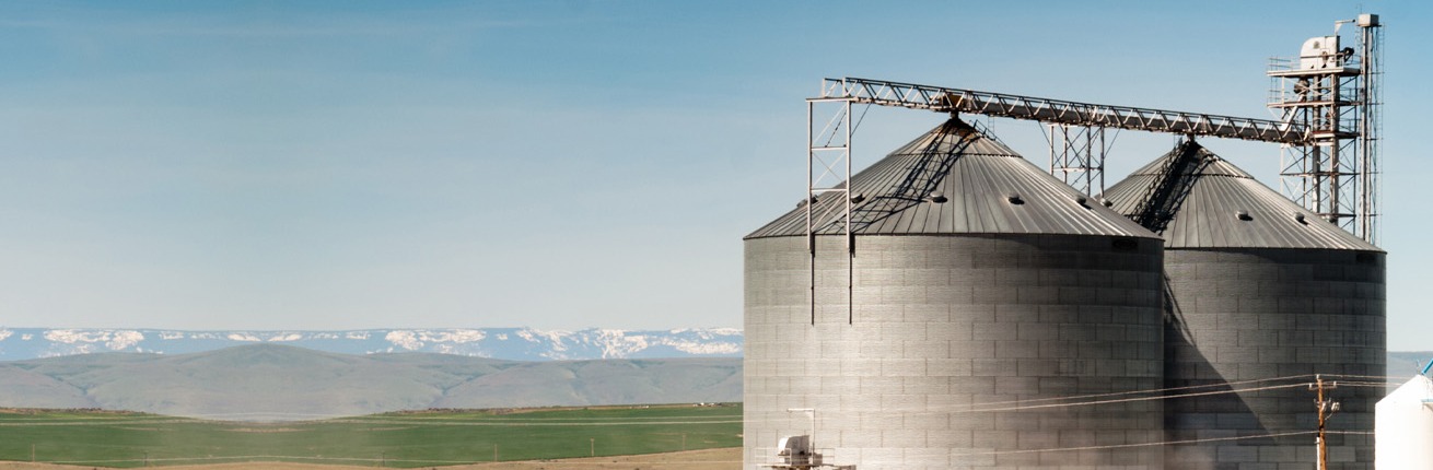 Silos com montanhas ao fundo