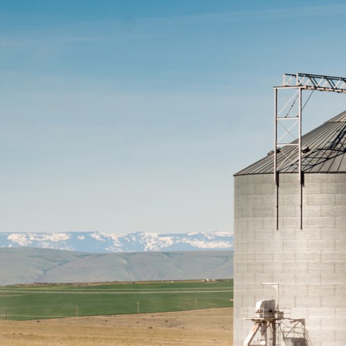 Silos com montanhas ao fundo